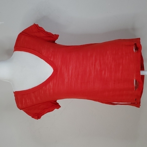We The Free People Sundance Red Burnout V Neck Tee Size XS - Picture 1 of 12